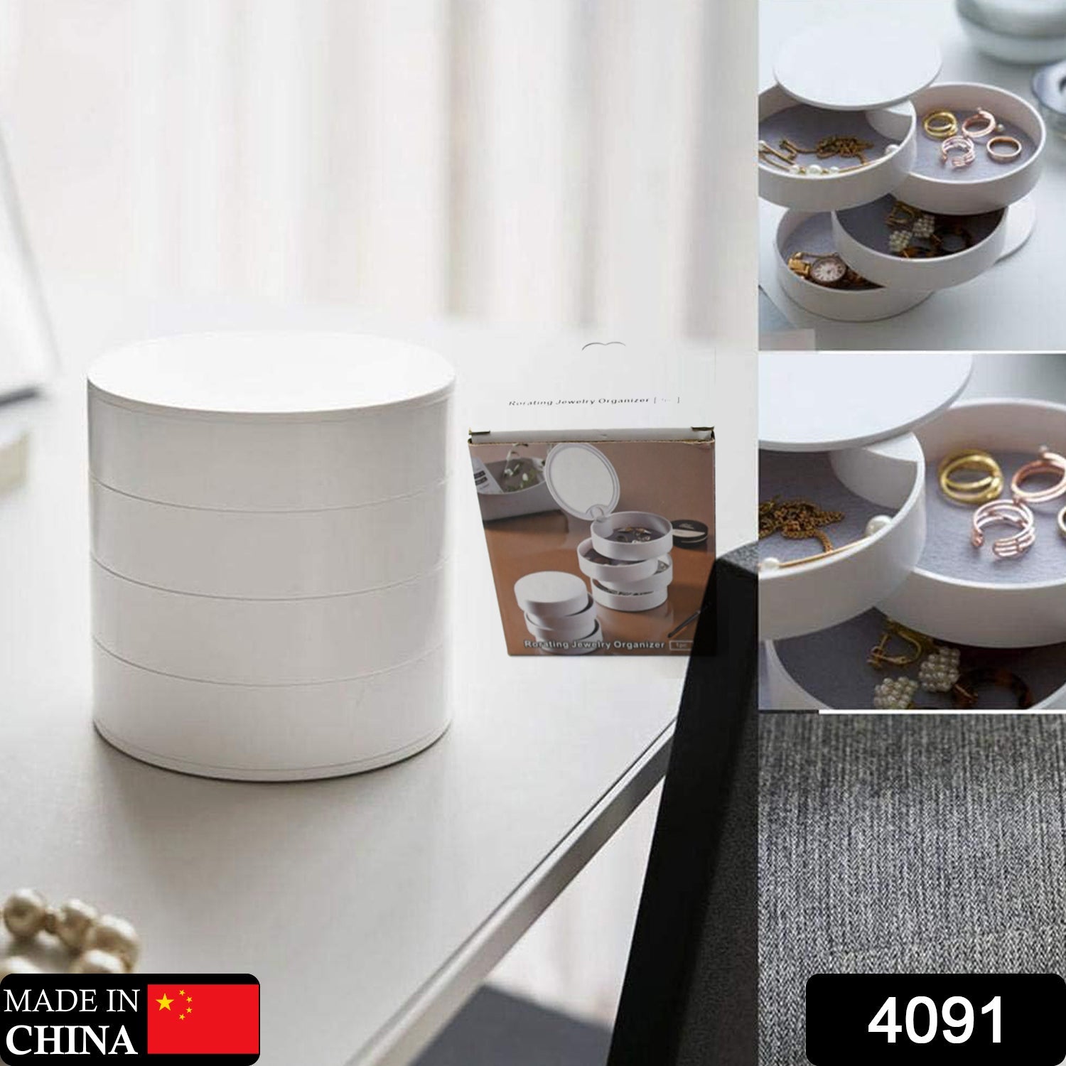 4091 4 Layers Jewellery Box, 360 Degree Rotating Jewelry Box, Jewelry and Earring Organizer Box with Mirror, Accessory Storage Box 4091 4 Layers Jewellery Box, 360 Degree Rotating Jewelry Box, Jewelry and Earring Organizer Box with Mirror, Accessory Storage Box